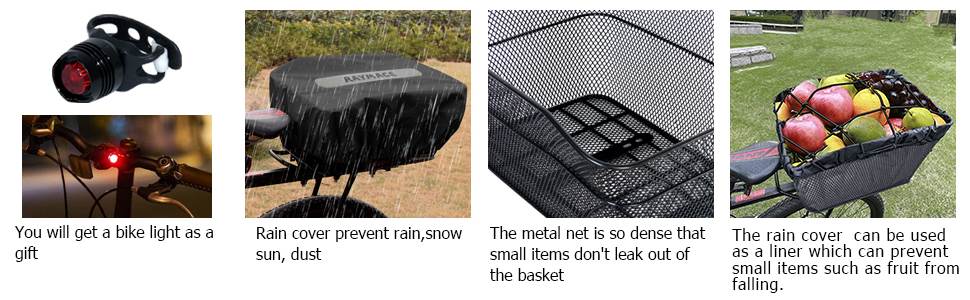 RAYMACE Rear Bike Basket with Waterproof Cover,Bicycle Cargo Rack Storage Basket Mount for Back Under Seat